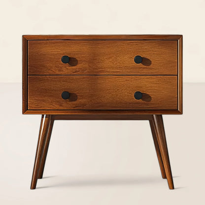 Mid Century Modern Wooden Nightstand Two Drawer Storage Table