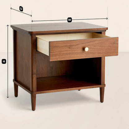 Mid Century Nightstand Open Shelf and Drawer