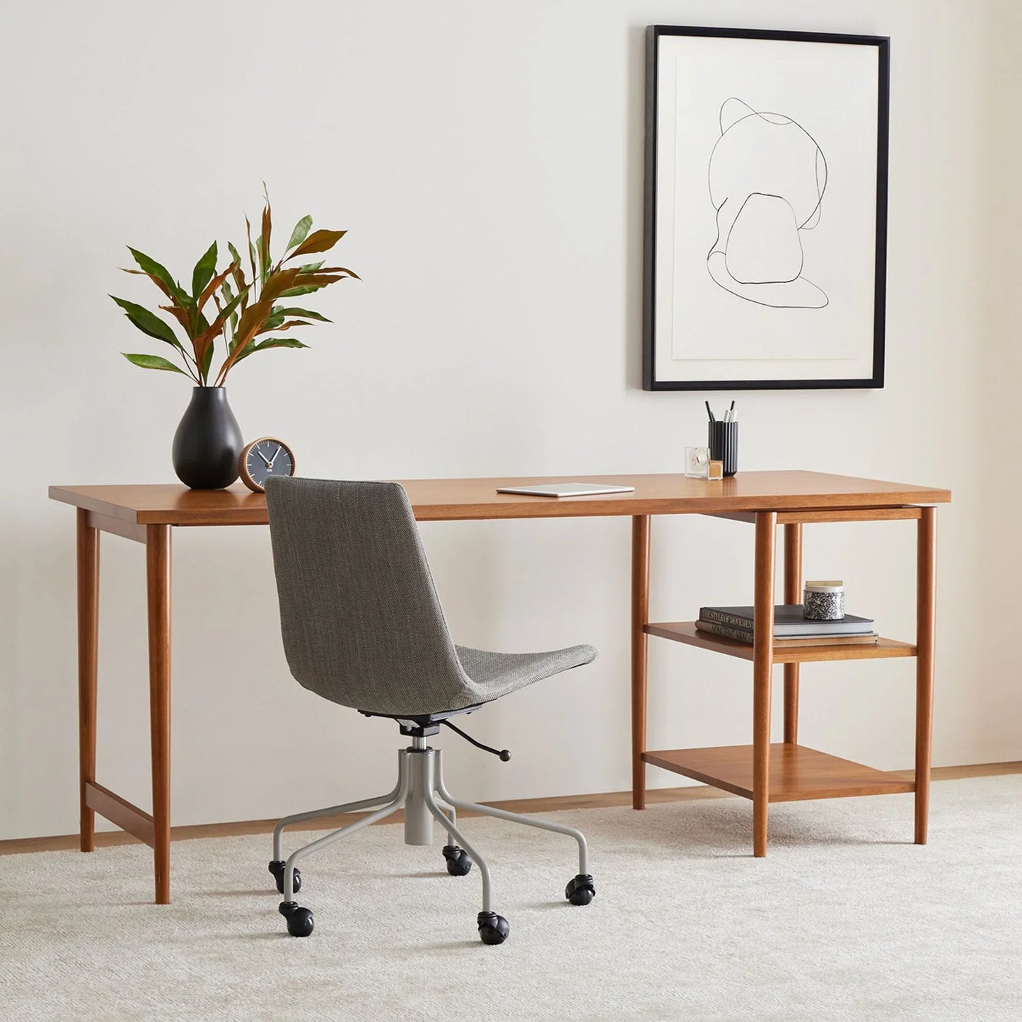 Harper Writing Desk Modern Workspace Design Integrated Open Shelves
