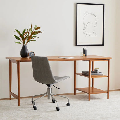 Harper Writing Desk Modern Workspace Design Integrated Open Shelves
