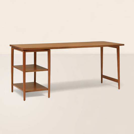 Harper Writing Desk Modern Workspace Design Integrated Open Shelves