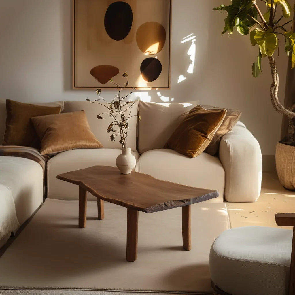 Low Table with curved top and rounded legs in cozy modern living room