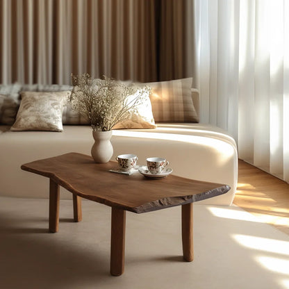 Low Table with curved top and rounded legs in cozy modern living room