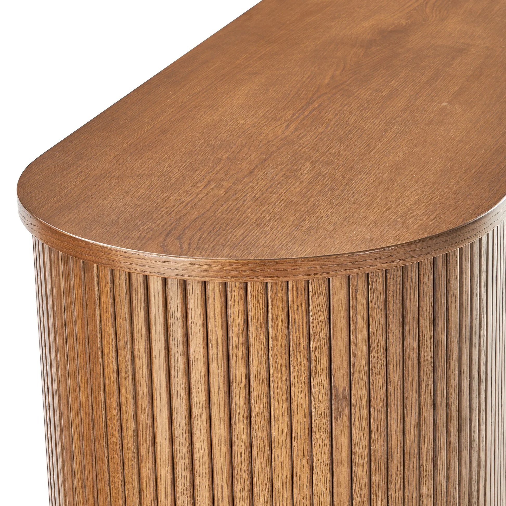 Luxury round nightstand with fluted panel design and gold metal legs perfect for modern bedrooms