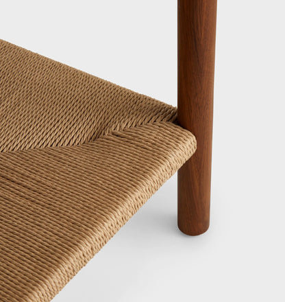 Mid Century Storage Coffee Table with woven shelf and brass handles