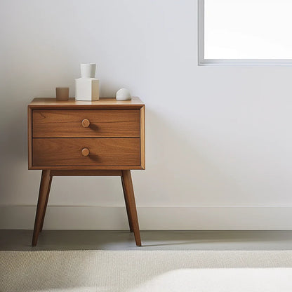 Mid-Century Wooden Nightstand with two drawers