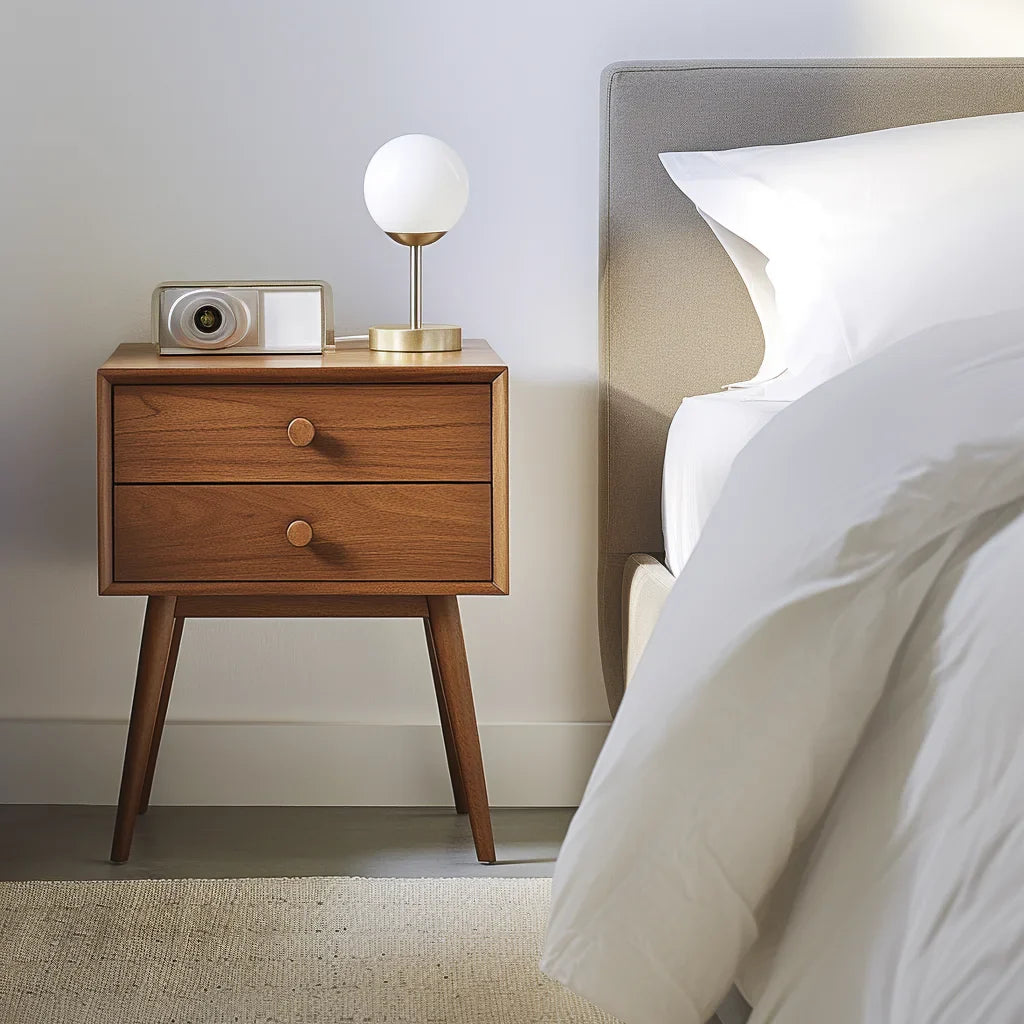 Mid-Century Wooden Nightstand with two drawers