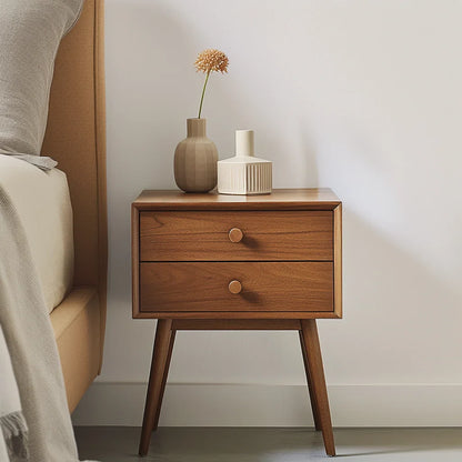 Mid-Century Wooden Nightstand with two drawers