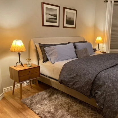 Mid-Century Wooden Nightstand with two drawers