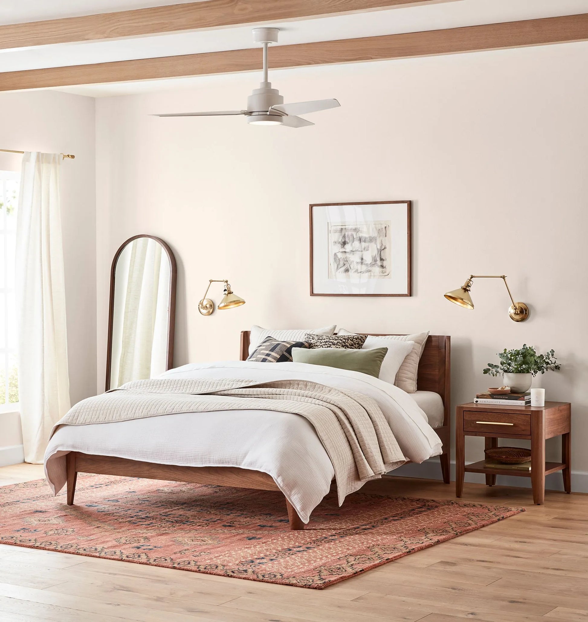 Mid century nightstand with single drawer, open shelf, and tapered legs.