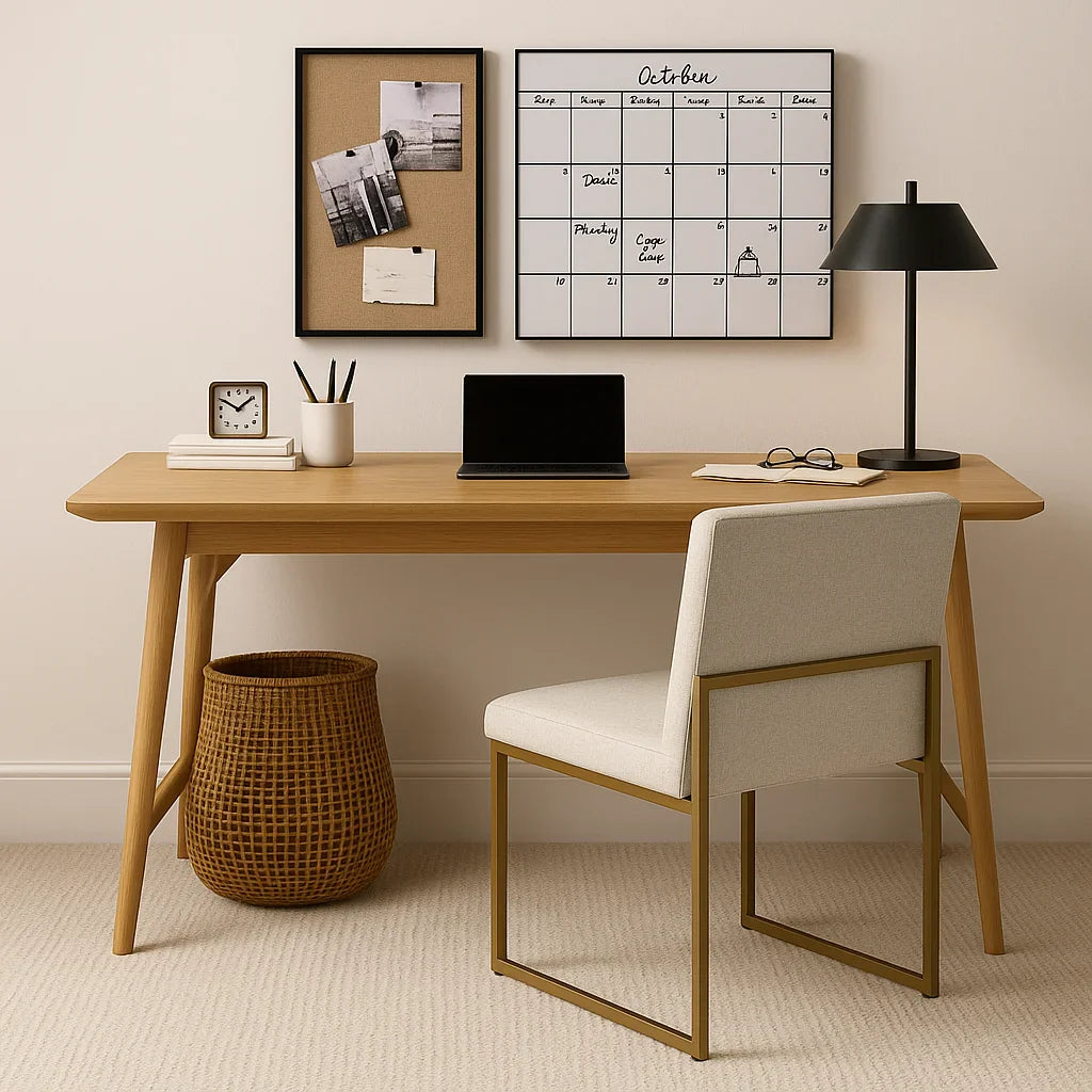 Minimal Workspace Desk in serene modern home office with light neutral tones