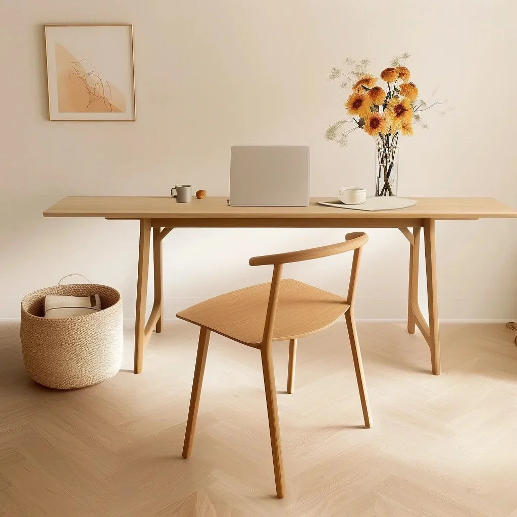 Minimal Workspace Desk in serene modern home office with light neutral tones