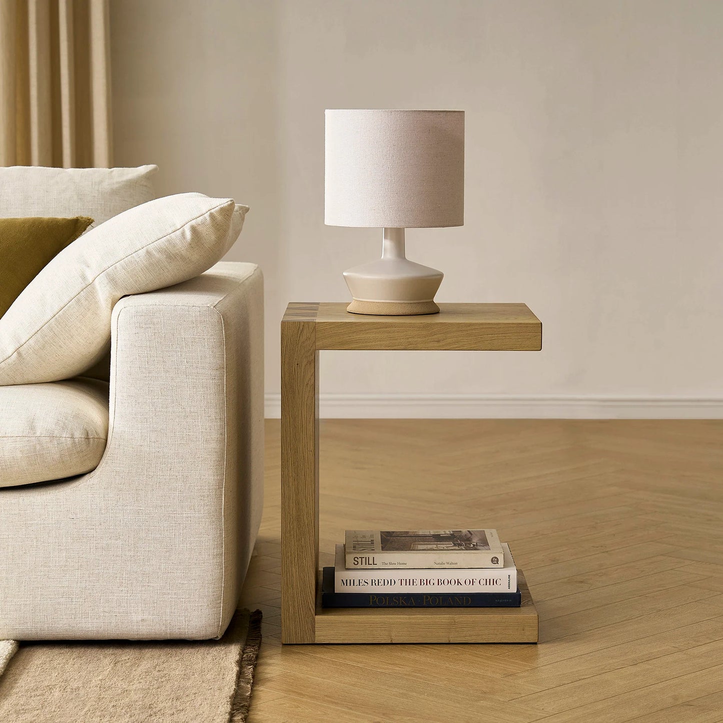 Minimalist C Side Table with a modern design and open base perfect for small spaces
