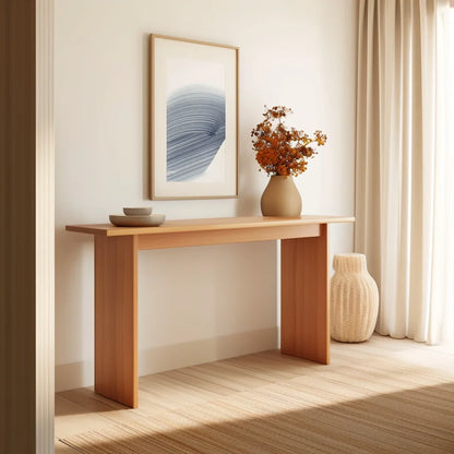 Minimalist Console Table with straight panel legs in a bright entryway