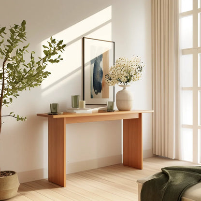 Minimalist Console Table with straight panel legs in a bright entryway
