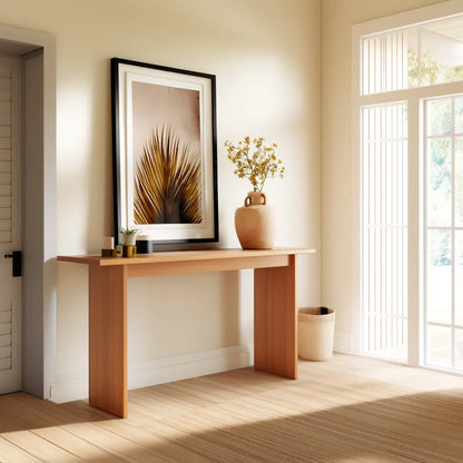Minimalist Console Table with straight panel legs in a bright entryway