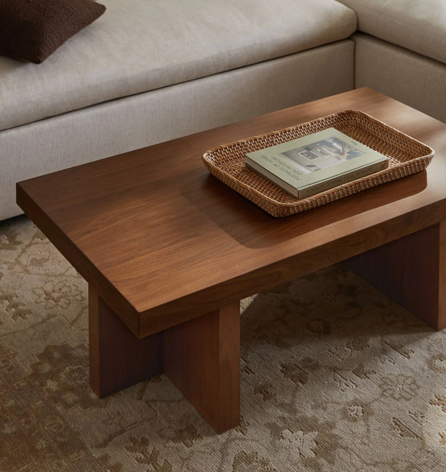 Minimalist coffee table featuring bold geometric design and smooth surface.