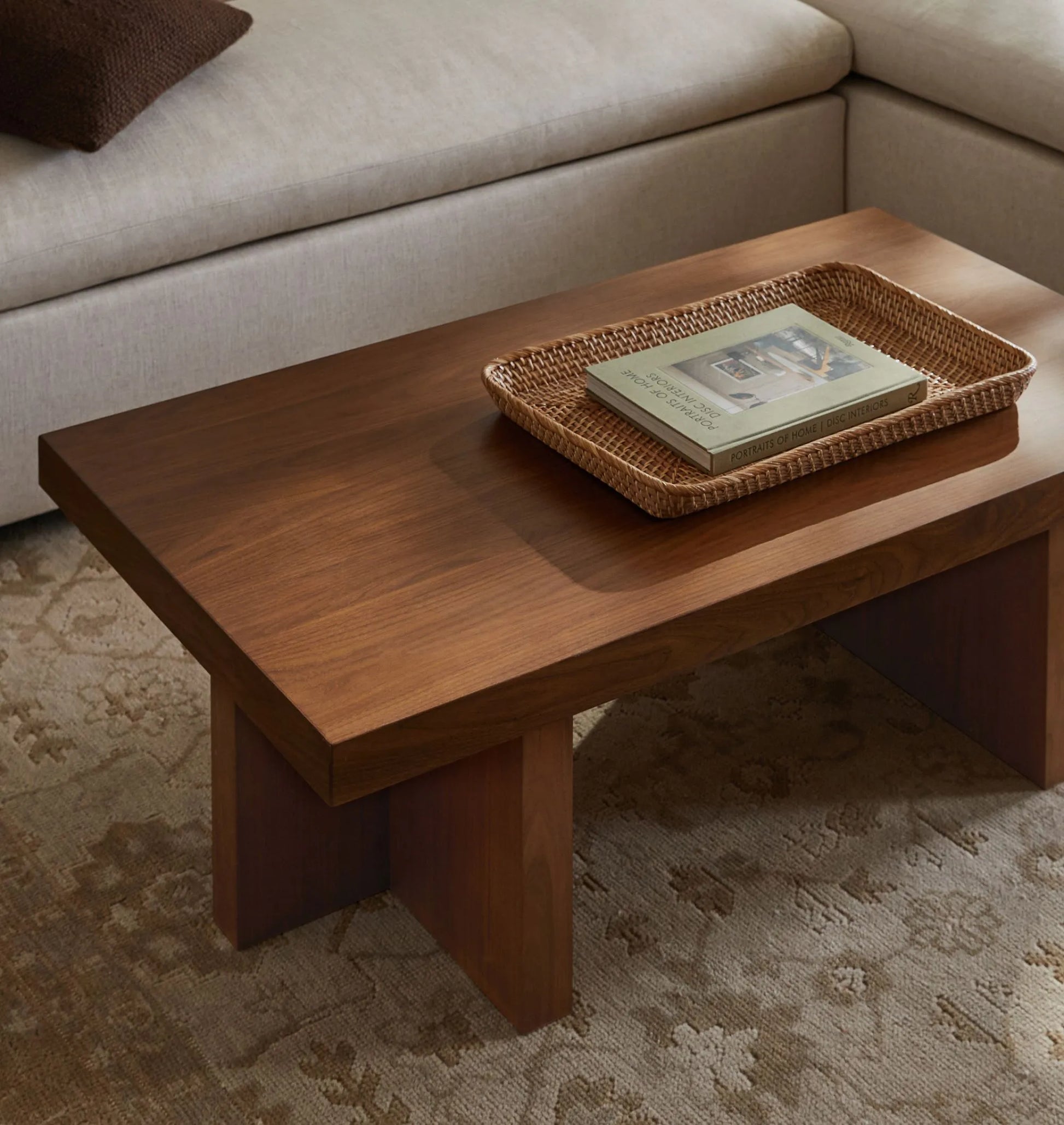 Minimalist coffee table featuring bold geometric design and smooth surface.