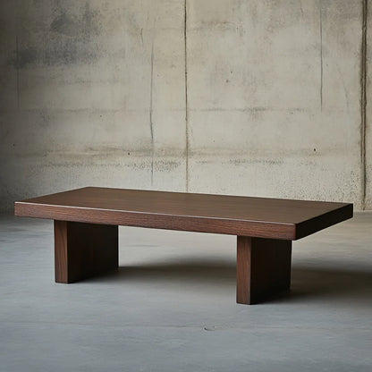 Minimalist dark wood coffee table with low-profile design.