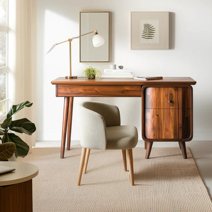 Minimalist desk with drawer and cabinet designed for modern workspace