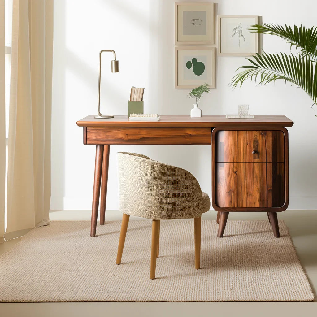Minimalist desk with drawer and cabinet designed for modern workspace
