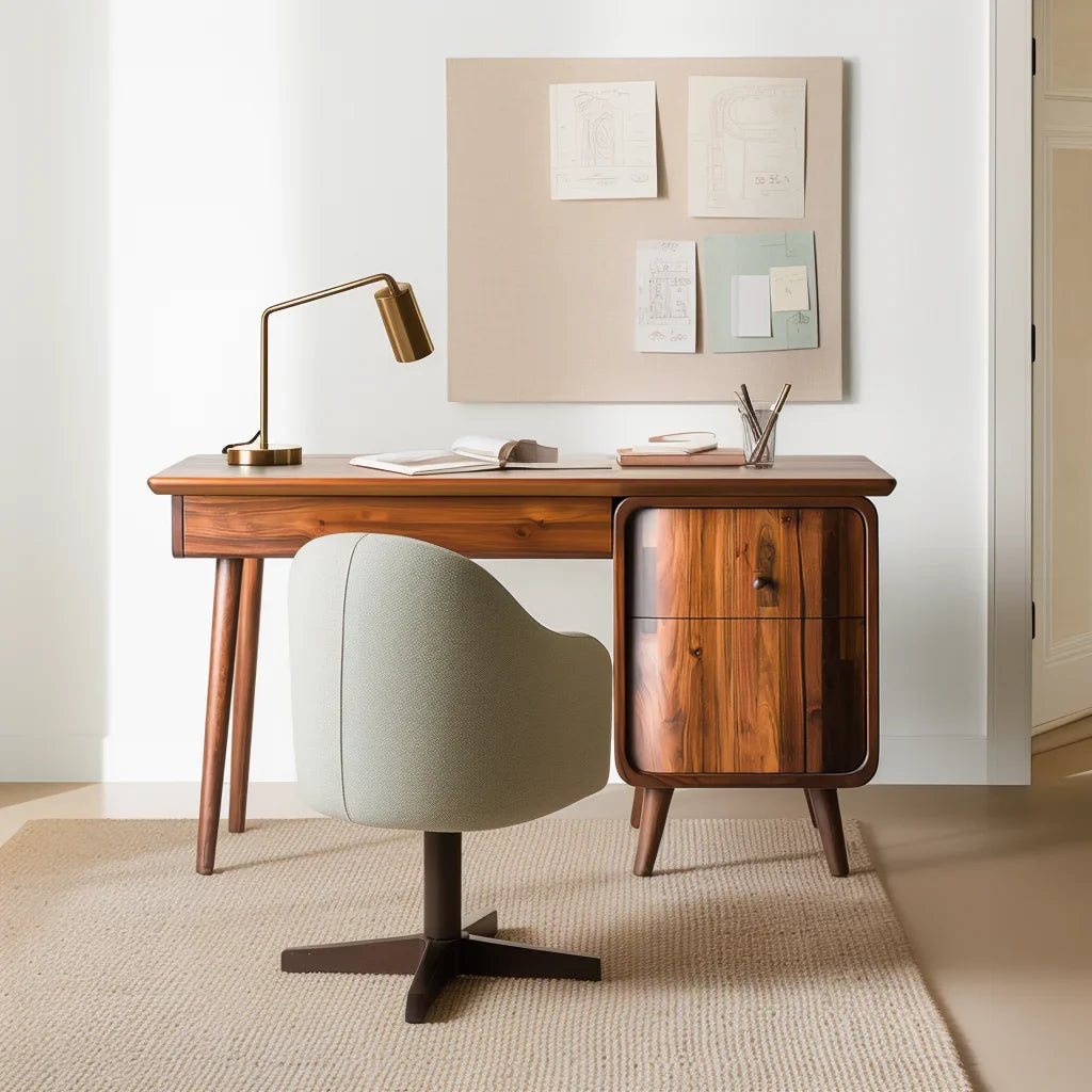 Minimalist desk with drawer and cabinet designed for modern workspace