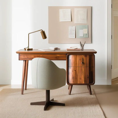Minimalist desk with drawer and cabinet designed for modern workspace