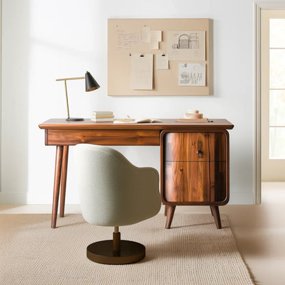 Minimalist desk with drawer and cabinet designed for modern workspace
