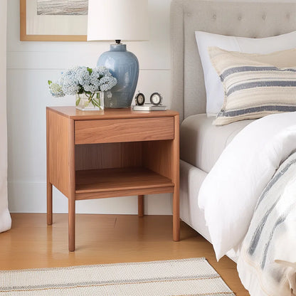 Minimalist nightstand storage single drawer open shelf elegant bedroom accent