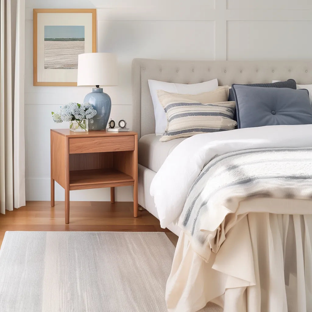 Minimalist nightstand storage single drawer open shelf elegant bedroom accent