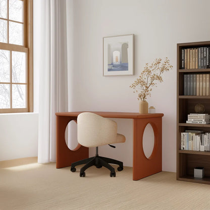 Minimalist study desk with open sculptural base in bright contemporary home office