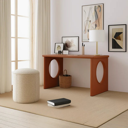 Minimalist study desk with open sculptural base in bright contemporary home office