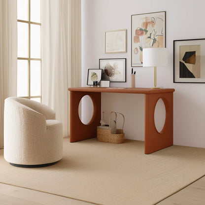 Minimalist study desk with open sculptural base in bright contemporary home office