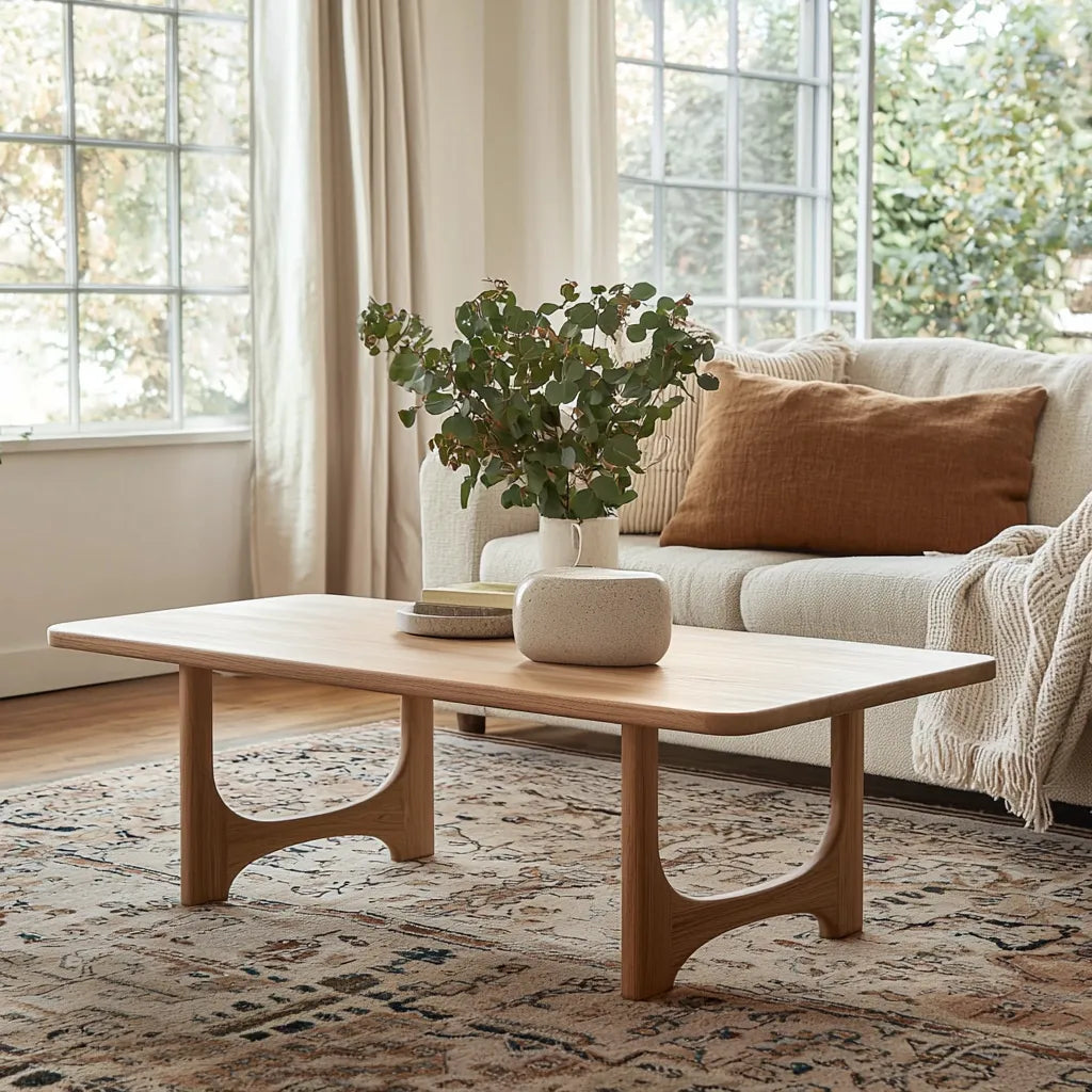 Modern Curved Coffee Table with natural wood finish and organic design