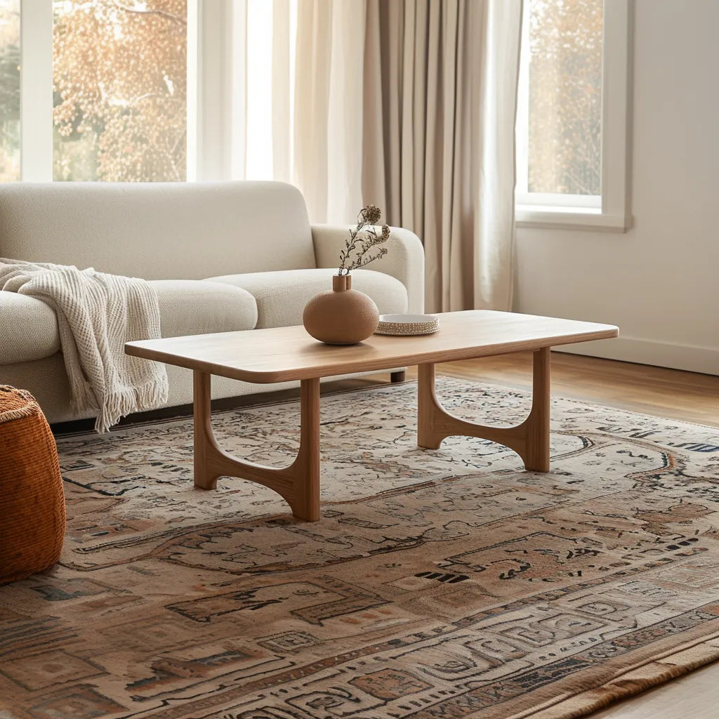 Modern Curved Coffee Table with natural wood finish and organic design