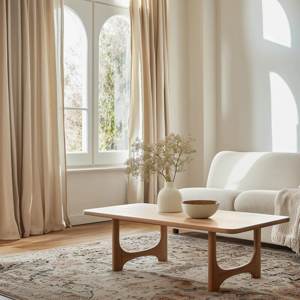 Modern Curved Coffee Table with natural wood finish and organic design