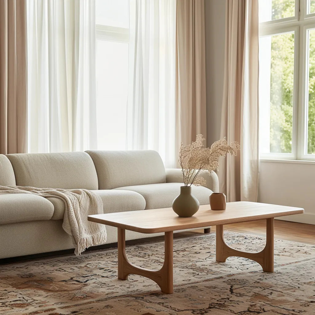 Modern Curved Coffee Table with natural wood finish and organic design