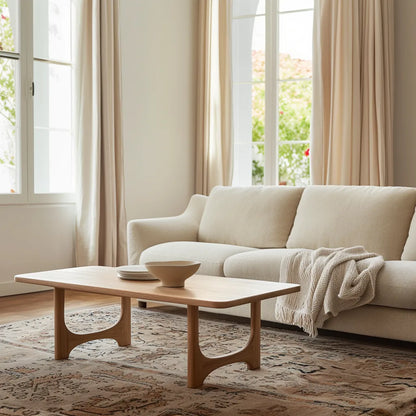 Modern Curved Coffee Table with natural wood finish and organic design