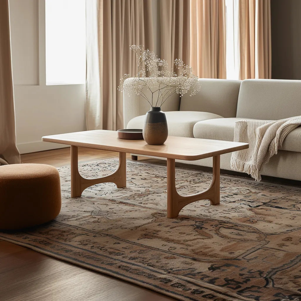 Modern Curved Coffee Table with natural wood finish and organic design