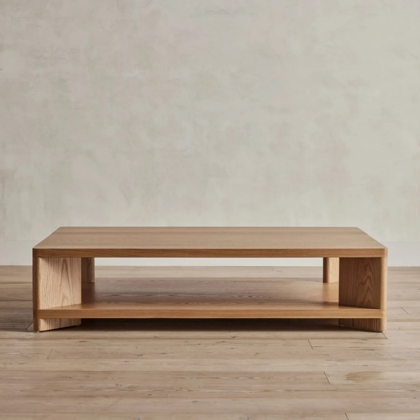 Modern Low Profile Coffee Table with spacious tabletop and open storage shelf