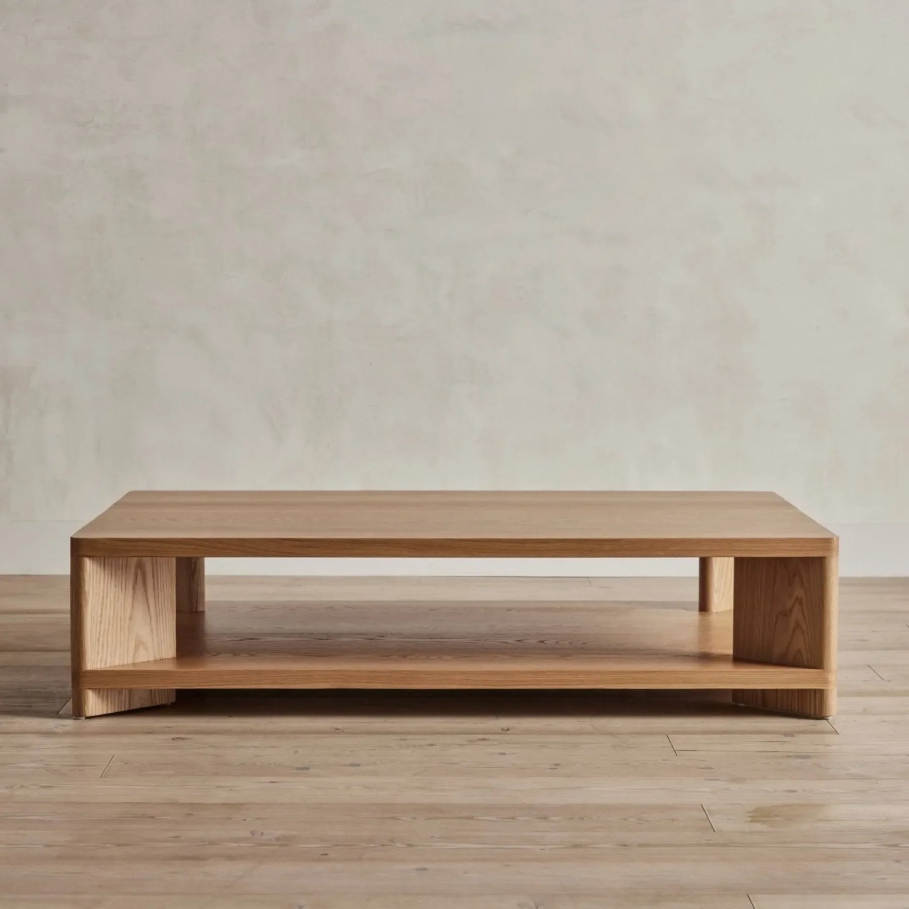 Modern Low Profile Coffee Table with spacious tabletop and open storage shelf