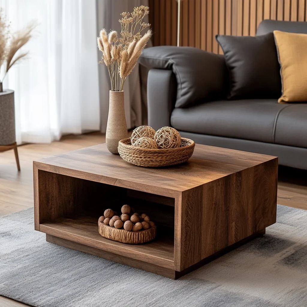 Modern Minimalist Coffee Table with open shelf for storage and decor