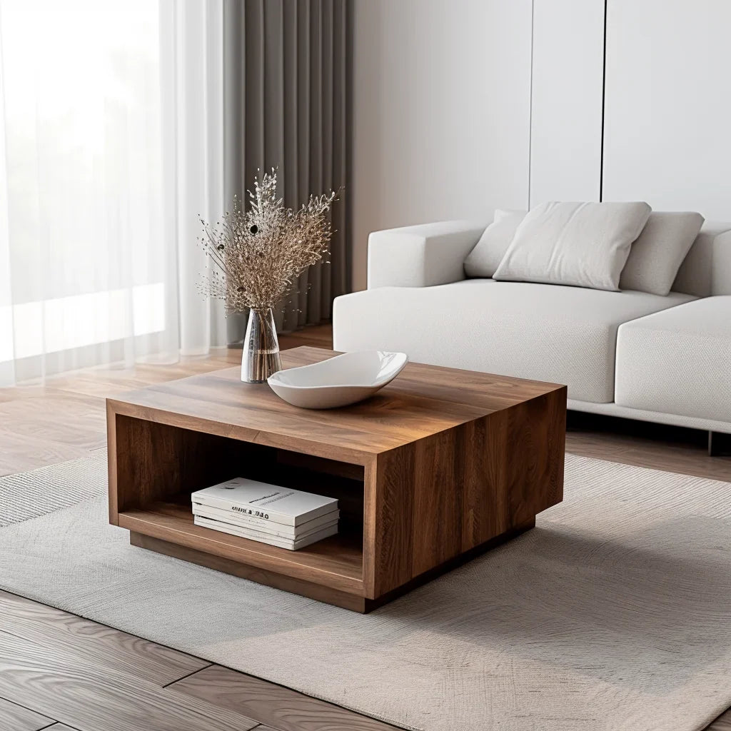 Modern Minimalist Coffee Table with open shelf for storage and decor