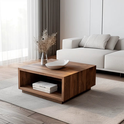Modern Minimalist Coffee Table with open shelf for storage and decor