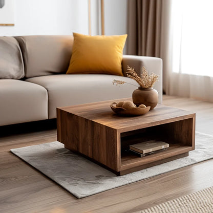 Modern Minimalist Coffee Table with open shelf for storage and decor