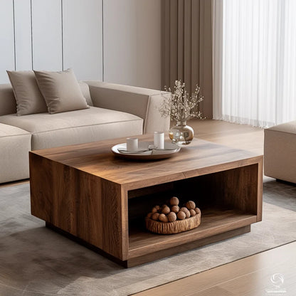 Modern Minimalist Coffee Table with open shelf for storage and decor