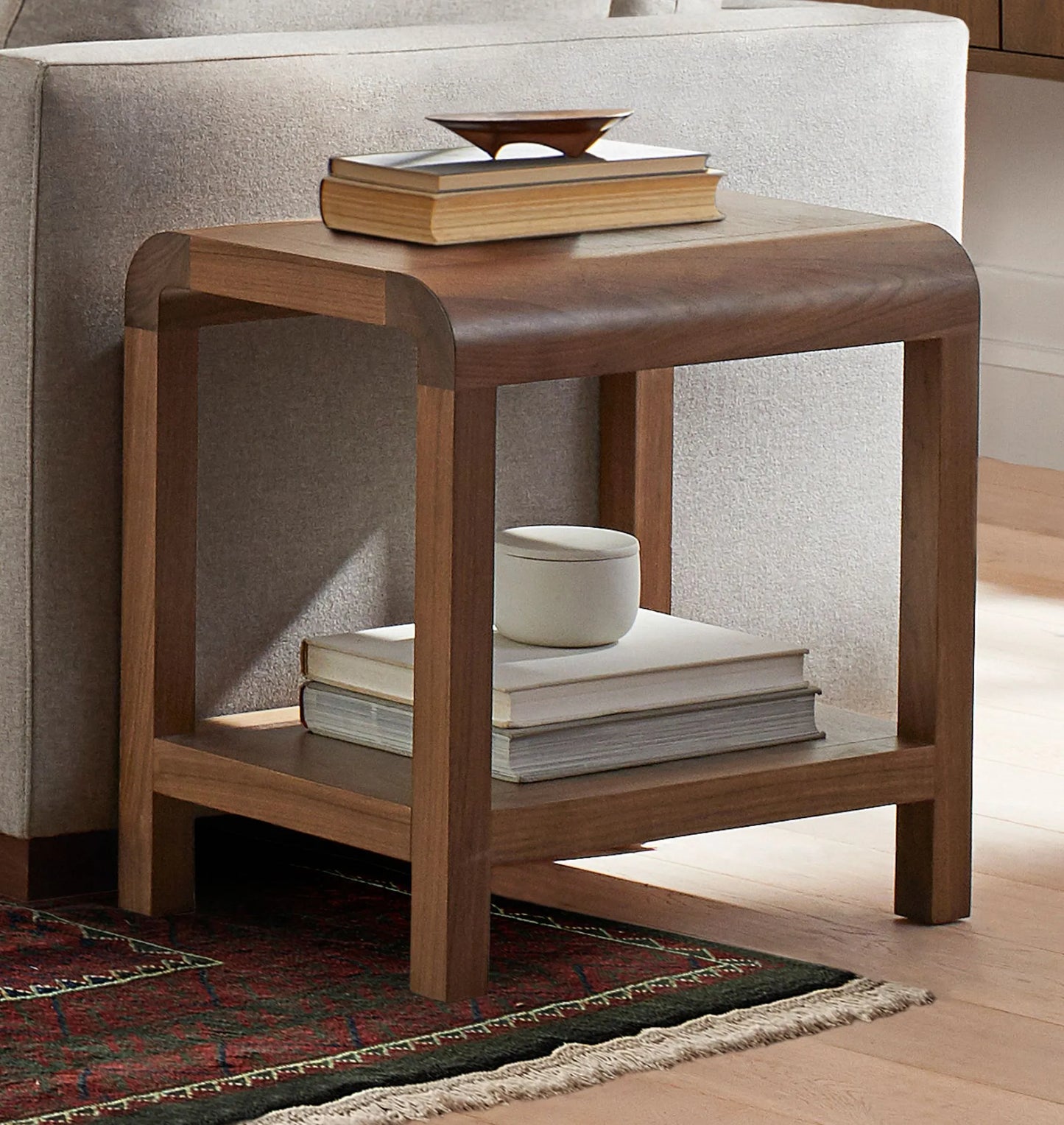 Modern Side Table with minimalist design and storage shelf