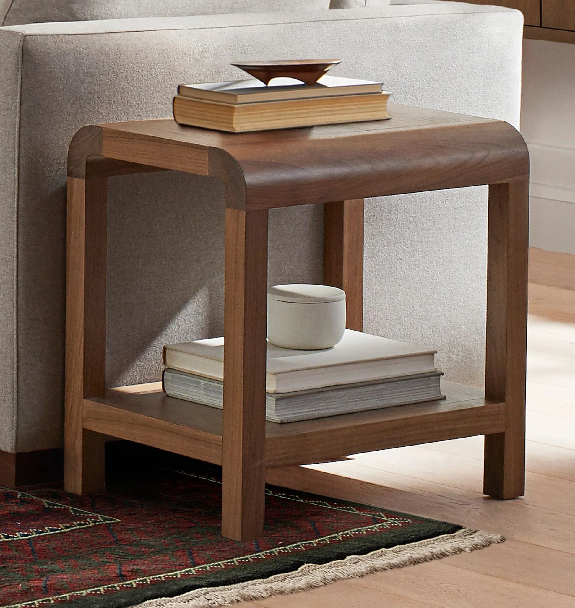 Modern Side Table with minimalist design and storage shelf