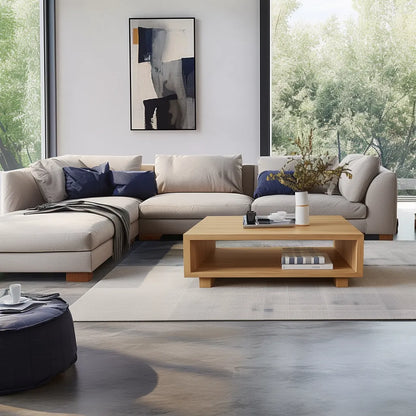 Modern low coffee table sleek open shelf contemporary living room centerpiece