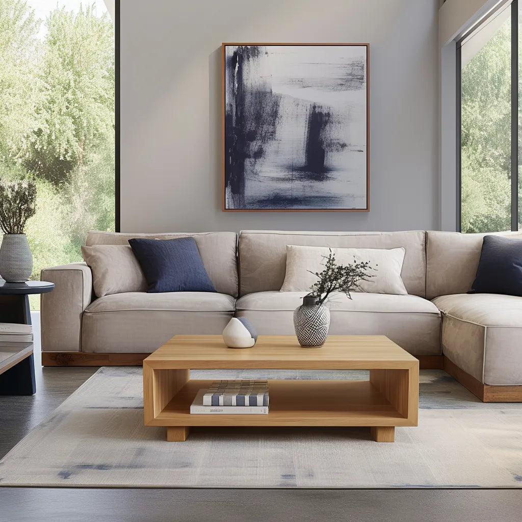 Modern low coffee table sleek open shelf contemporary living room centerpiece